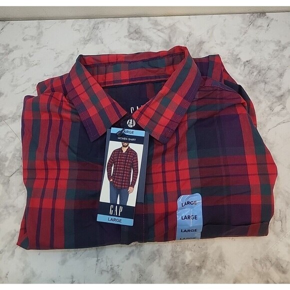 Gap Men's Large Shirt Multicolor Plaid Check Cowboy Button Cotton Long Sleeve - Picture 6 of 6